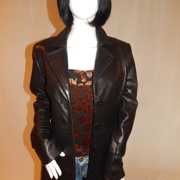 Jones New York  BLACK LEATHER LONG COAT - Picture 6 of 13